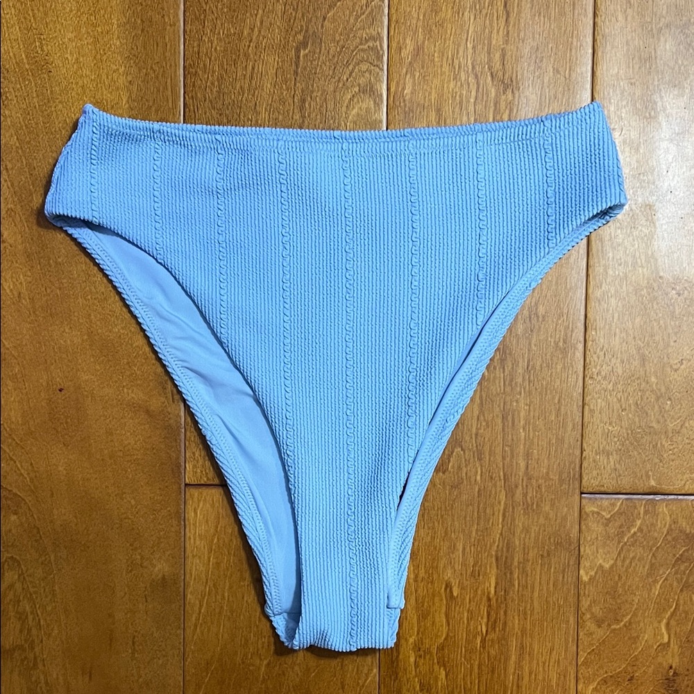Aerie Light Blue Ribbed Cheeky Bikini Bottoms Bathing Suit Size M Coastal Beachy - Picture 2 of 7